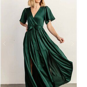 Baltic Born Women Dress XXXL Emerald Green Side Slits Sicily Satin Maxi Formal